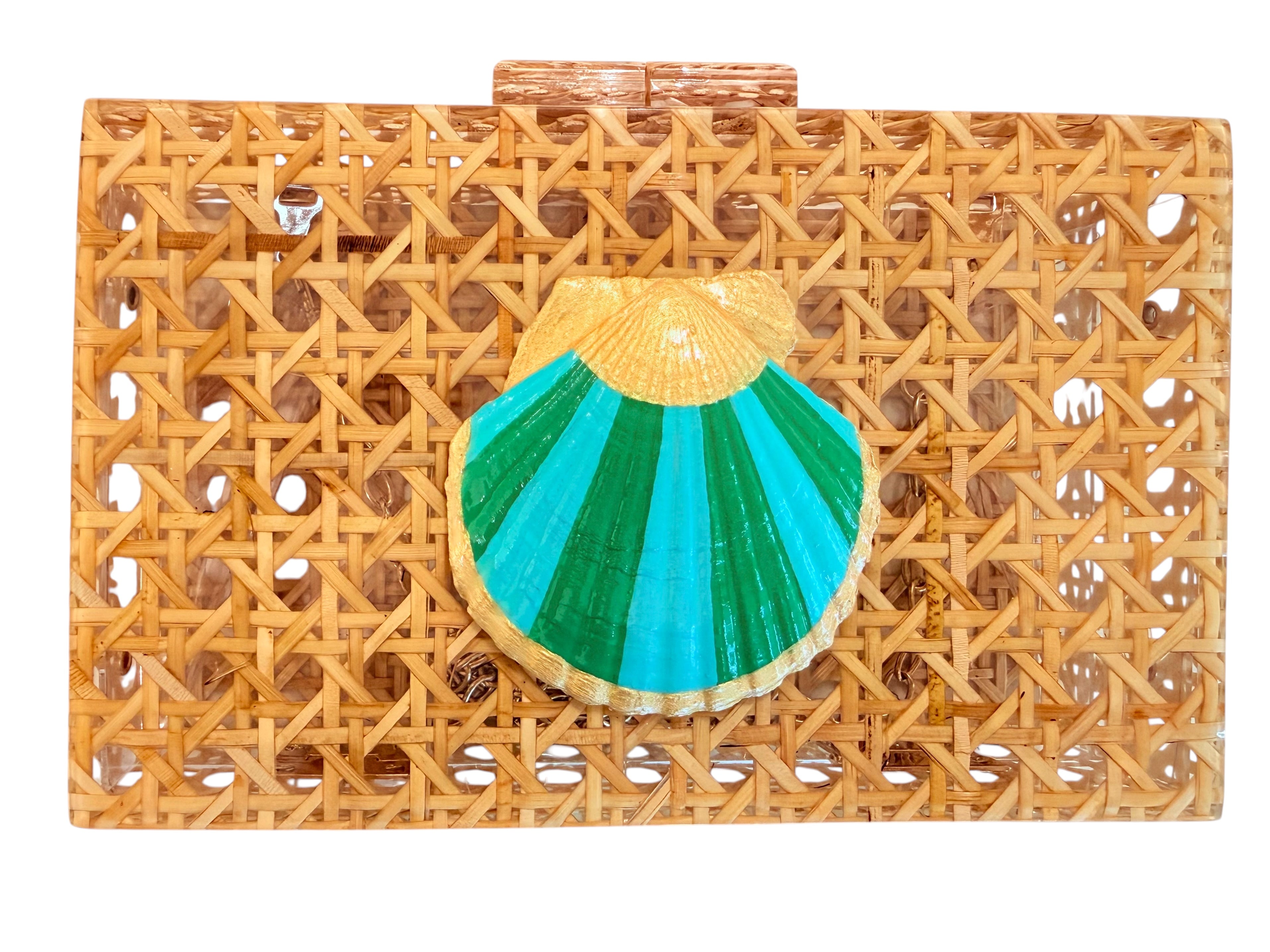 The Coastal Cane Clutch: Seagrass Stripes