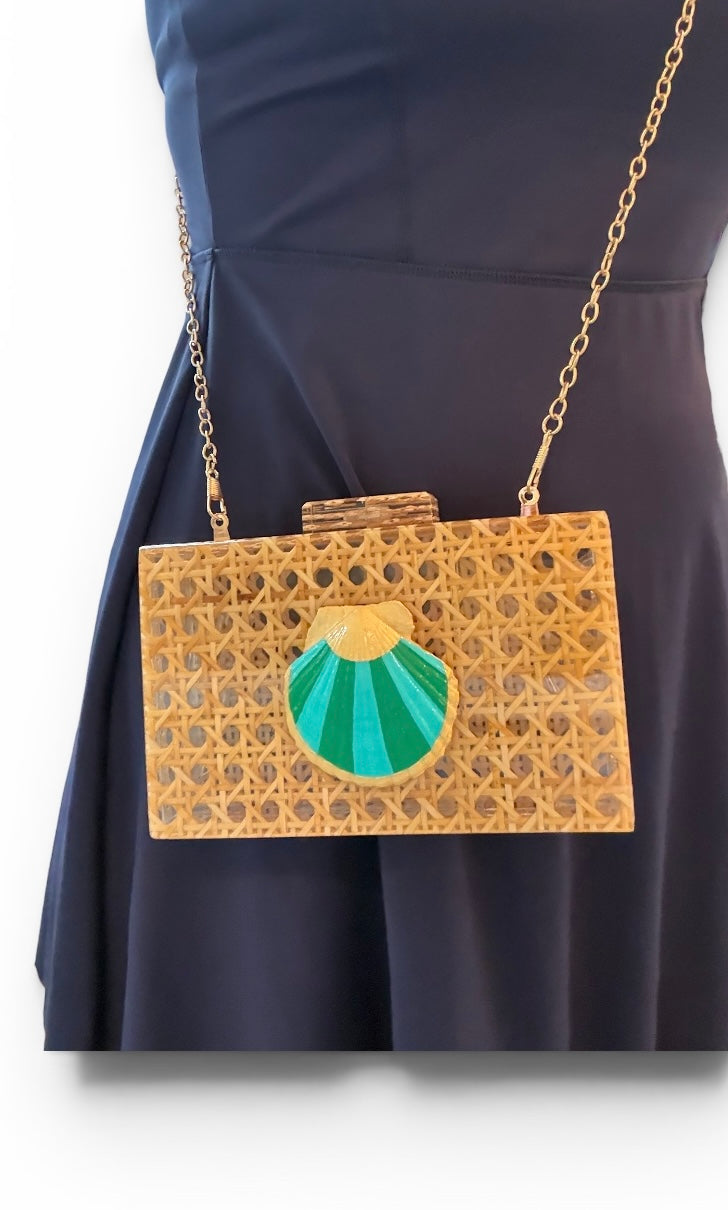 The Coastal Cane Clutch: Seagrass Stripes