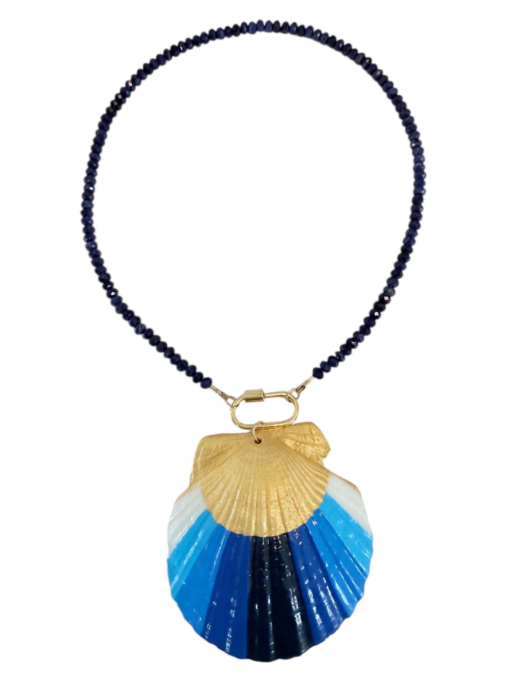 Blue Gemstone Necklace with a Hand-Painted Ombré Shell Charm